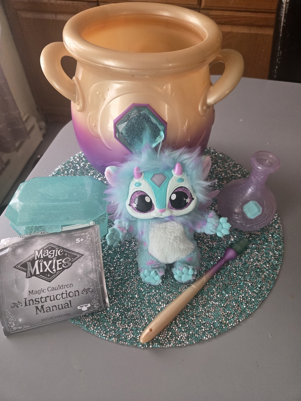 Magic Mixies Teal & Purple Plush  and Cauldran